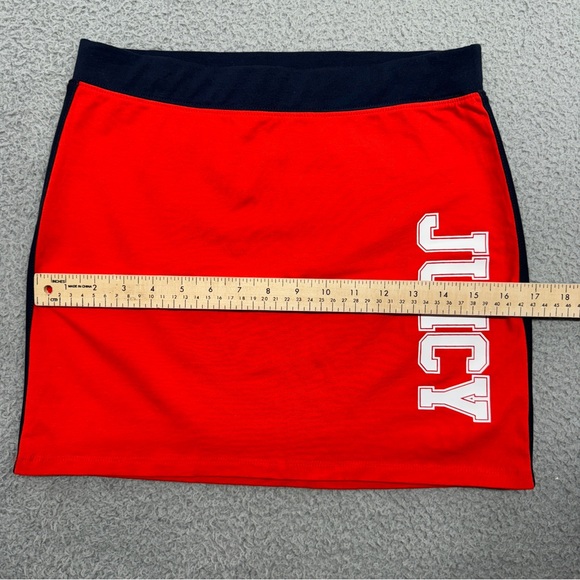 Juicy Couture Mini Skirt Girls 16 Red Blue Logo Stripe Stretch Cheerleader Y2K - Picture 10 of 11